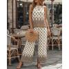 image:imageCHICME Womens Summer 2 Piece Boho Outfits Shimmering Rhinestone Haltered Top and Wide Leg Pants Vacation SetCoffee
