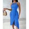 image:imageCHICME Womens Summer Halter Ruched Bodycon Long Dresses Hollow Out A Line Eyelet Embroidery amp Side Slit Vacation Tank DressBlue