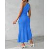 image:imageCHICME Womens Summer Halter Ruched Bodycon Long Dresses Hollow Out A Line Eyelet Embroidery amp Side Slit Vacation Tank DressBlue