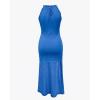 image:imageCHICME Womens Summer Halter Ruched Bodycon Long Dresses Hollow Out A Line Eyelet Embroidery amp Side Slit Vacation Tank DressBlue
