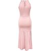 image:imageCHICME Womens Summer Halter Ruched Bodycon Long Dresses Hollow Out A Line Eyelet Embroidery amp Side Slit Vacation Tank DressLight Pink