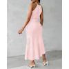 image:imageCHICME Womens Summer Halter Ruched Bodycon Long Dresses Hollow Out A Line Eyelet Embroidery amp Side Slit Vacation Tank DressLight Pink
