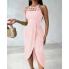 image:imageCHICME Womens Summer Halter Ruched Bodycon Long Dresses Hollow Out A Line Eyelet Embroidery amp Side Slit Vacation Tank DressLight Pink