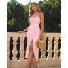 image:imageCHICME Womens Summer Halter Ruched Bodycon Long Dresses Hollow Out A Line Eyelet Embroidery amp Side Slit Vacation Tank DressLight Pink