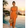 image:imageCHICME Womens Summer Halter Ruched Bodycon Long Dresses Hollow Out A Line Eyelet Embroidery amp Side Slit Vacation Tank DressOrange