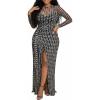 image:imageCHICME Womens Maxi Dresses 2 Piece Floral Mesh Set Sheer Long Sleeve Cover Up Mini Slip Spring Break Outfits Resort VacationAblack