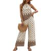 image:imageCHICME Womens Summer 2 Piece Boho Outfits Shimmering Rhinestone Haltered Top and Wide Leg Pants Vacation SetCoffee