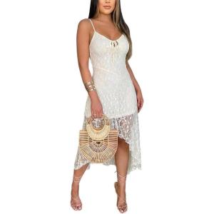 image:imageCHICME Womens Sexy Slip Dress Adjustable Spaghetti Strap Lace Double Lined Backless Party Summer Casual Midi DressesBeige