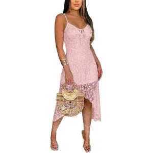image:imageCHICME Womens Sexy Slip Dress Adjustable Spaghetti Strap Lace Double Lined Backless Party Summer Casual Midi DressesPink