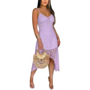 image:imageCHICME Womens Sexy Slip Dress Adjustable Spaghetti Strap Lace Double Lined Backless Party Summer Casual Midi DressesPurple