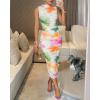 image:imageCHICME Womens Floral Mesh Midi Dress Music Festival Concert Outfits Sleeveless Mock Neck Ruched Bodycon Wedding Guest PartyMulticolor