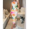 image:imageCHICME Womens Floral Mesh Midi Dress Music Festival Concert Outfits Sleeveless Mock Neck Ruched Bodycon Wedding Guest PartyMulticolor