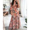 image:imageCHICME Womens Summer Boho Maxi Dress V Neck 34 Puff Sleeve Floral Flowy Wedding Guest Vacation Beach Long DressAmulticolor