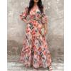 image:imageCHICME Womens Summer Boho Maxi Dress V Neck 34 Puff Sleeve Floral Flowy Wedding Guest Vacation Beach Long DressAmulticolor