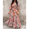 image:imageCHICME Womens Summer Boho Maxi Dress V Neck 34 Puff Sleeve Floral Flowy Wedding Guest Vacation Beach Long DressAmulticolor