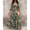 image:imageCHICME Womens Summer Boho Maxi Dress V Neck 34 Puff Sleeve Floral Flowy Wedding Guest Vacation Beach Long DressGreen