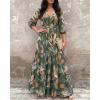 image:imageCHICME Womens Summer Boho Maxi Dress V Neck 34 Puff Sleeve Floral Flowy Wedding Guest Vacation Beach Long DressGreen