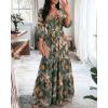 image:imageCHICME Womens Summer Boho Maxi Dress V Neck 34 Puff Sleeve Floral Flowy Wedding Guest Vacation Beach Long DressGreen