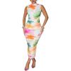image:imageCHICME Womens Floral Mesh Midi Dress Music Festival Concert Outfits Sleeveless Mock Neck Ruched Bodycon Wedding Guest PartyMulticolor