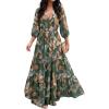 image:imageCHICME Womens Summer Boho Maxi Dress V Neck 34 Puff Sleeve Floral Flowy Wedding Guest Vacation Beach Long DressGreen