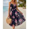 image:imageCHICME Womens Floral Mesh Midi Dress 2026 Summer Cowl Neck Adjustable Strap A Line Cinched Zipper Back Cocktail Party DressBlack