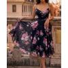 image:imageCHICME Womens Floral Mesh Midi Dress 2026 Summer Cowl Neck Adjustable Strap A Line Cinched Zipper Back Cocktail Party DressBlack