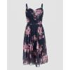 image:imageCHICME Womens Floral Mesh Midi Dress 2026 Summer Cowl Neck Adjustable Strap A Line Cinched Zipper Back Cocktail Party DressBlack