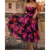image:imageCHICME Womens Floral Mesh Midi Dress 2026 Summer Cowl Neck Adjustable Strap A Line Cinched Zipper Back Cocktail Party DressBlack B