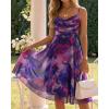 image:imageCHICME Womens Floral Mesh Midi Dress 2026 Summer Cowl Neck Adjustable Strap A Line Cinched Zipper Back Cocktail Party DressDark Purple