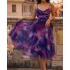 image:imageCHICME Womens Floral Mesh Midi Dress 2026 Summer Cowl Neck Adjustable Strap A Line Cinched Zipper Back Cocktail Party DressDark Purple