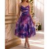 image:imageCHICME Womens Floral Mesh Midi Dress 2026 Summer Cowl Neck Adjustable Strap A Line Cinched Zipper Back Cocktail Party DressDark Purple