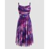 image:imageCHICME Womens Floral Mesh Midi Dress 2026 Summer Cowl Neck Adjustable Strap A Line Cinched Zipper Back Cocktail Party DressDark Purple