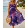 image:imageCHICME Womens Floral Mesh Midi Dress 2026 Summer Cowl Neck Adjustable Strap A Line Cinched Zipper Back Cocktail Party DressDark Purple