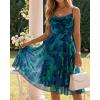 image:imageCHICME Womens Floral Mesh Midi Dress 2026 Summer Cowl Neck Adjustable Strap A Line Cinched Zipper Back Cocktail Party DressGreen