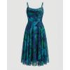 image:imageCHICME Womens Floral Mesh Midi Dress 2026 Summer Cowl Neck Adjustable Strap A Line Cinched Zipper Back Cocktail Party DressGreen
