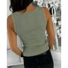 image:imageCHICME Womens Sleeveless U Neck Tank Top Rhinestone Ribbed Fitted Shirts Cute Summer Going Out Clothes 2026Xarmy Green