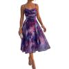 image:imageCHICME Womens Floral Mesh Midi Dress 2026 Summer Cowl Neck Adjustable Strap A Line Cinched Zipper Back Cocktail Party DressDark Purple