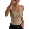 image:imageCHICME Womens Sleeveless U Neck Tank Top Rhinestone Ribbed Fitted Shirts Cute Summer Going Out Clothes 2026Ykhaki