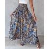 image:imageCHICME Boho Floral Shirred High Waisted Wide Leg Pants Flowy Trousers Summer Beach Vacation WearAblue