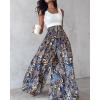 image:imageCHICME Boho Floral Shirred High Waisted Wide Leg Pants Flowy Trousers Summer Beach Vacation WearAblue