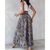 image:imageCHICME Boho Floral Shirred High Waisted Wide Leg Pants Flowy Trousers Summer Beach Vacation WearAblue