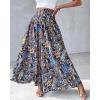 image:imageCHICME Boho Floral Shirred High Waisted Wide Leg Pants Flowy Trousers Summer Beach Vacation WearAblue