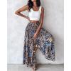 image:imageCHICME Boho Floral Shirred High Waisted Wide Leg Pants Flowy Trousers Summer Beach Vacation WearAblue