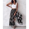 image:imageCHICME Boho Floral Shirred High Waisted Wide Leg Pants Flowy Trousers Summer Beach Vacation WearBlack