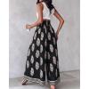 image:imageCHICME Boho Floral Shirred High Waisted Wide Leg Pants Flowy Trousers Summer Beach Vacation WearBlack