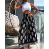 image:imageCHICME Boho Floral Shirred High Waisted Wide Leg Pants Flowy Trousers Summer Beach Vacation WearBlack