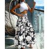 image:imageCHICME Boho Floral Shirred High Waisted Wide Leg Pants Flowy Trousers Summer Beach Vacation WearBlack Floral