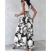 image:imageCHICME Boho Floral Shirred High Waisted Wide Leg Pants Flowy Trousers Summer Beach Vacation WearBlack Floral
