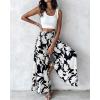 image:imageCHICME Boho Floral Shirred High Waisted Wide Leg Pants Flowy Trousers Summer Beach Vacation WearBlack Floral