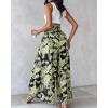 image:imageCHICME Boho Floral Shirred High Waisted Wide Leg Pants Flowy Trousers Summer Beach Vacation WearGreen